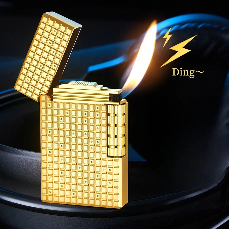 

Side Slide Grinding Wheel Inflatable Lighter Metal Checkered High Grade Gift Lighter Oblique Fire Pipe Lighter Smoke Accesoires