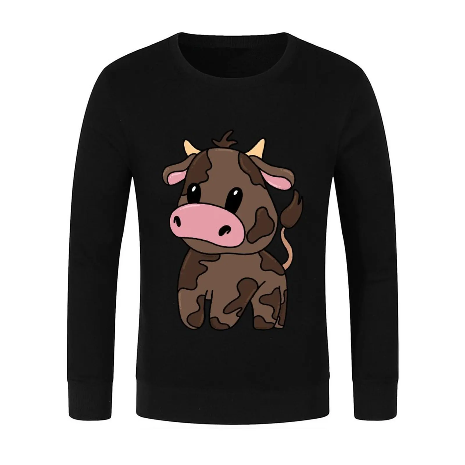Brown Cartoon Cow design Pullover men's winter sweater men wear korean clothes aesthetic clothing autumn sweatshirt