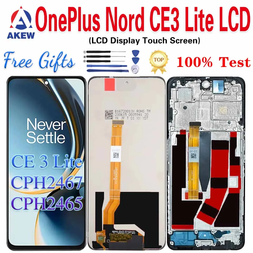 AKEW untuk OnePlus Nord CE 3 Lite layar LCD CE3 Lite layar sentuh CPH2467 CPH2465 Digiziter rakitan CE3Lite suku cadang pengganti