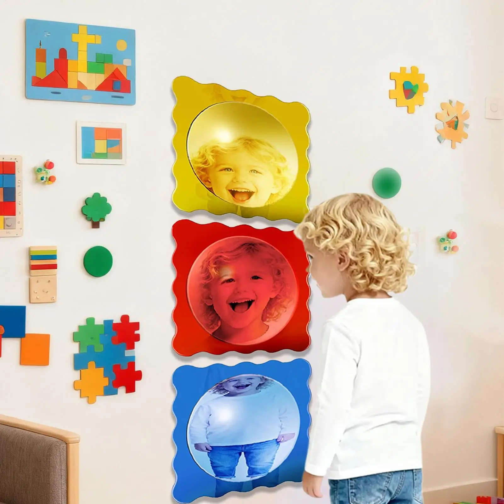 Bubble Sensory Mirror 3-Piece Interactive Home Decor Toddler Acrylic Sensory Bubble Mirror For Feelings Exploration Tactile
