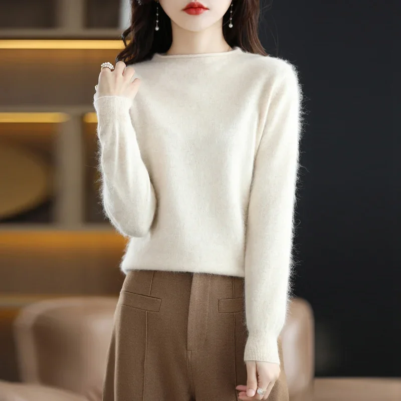 WinvyNee Womans Clothing Mink Cashmere Sweater Casual O Neck Jumper Soft Vintage Warm Pullover Outerwears Autumn Winter A1248008