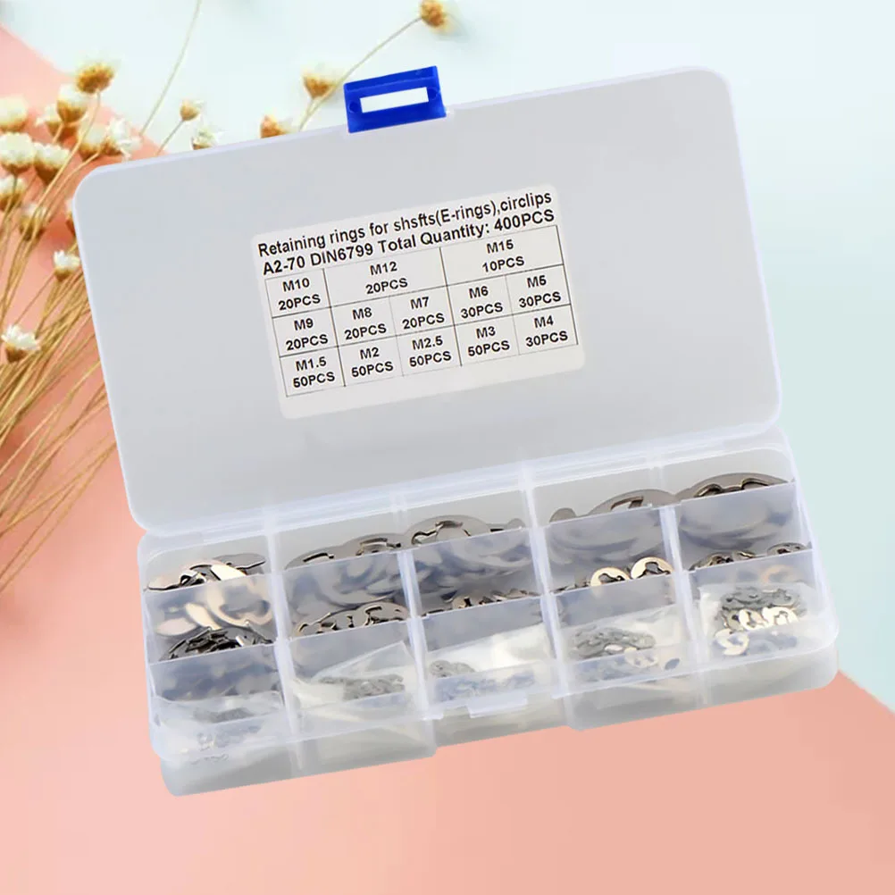 

1Set Stainless Steel Retaining Ring Set E-Shaped Snap Ring Kit M1.5- Durable Oil Resistant Shaft Groove Use