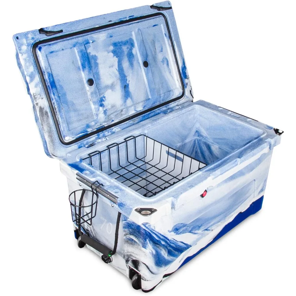 

GOODSMANN Outdoor Camouflage 70 Quart Heavy-Duty Roto-Molded Camping, Fishing Cooler and Ice Box with Basket, Cup Holder and Cut