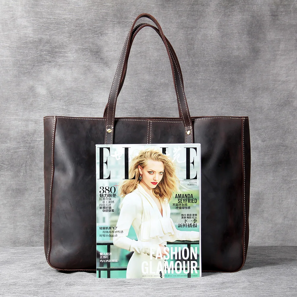 S.WORKER Vollnarbenleder Vintage Schultertasche Große Kapazität Echtleder Laptop-Einkaufstaschen für Frauen – Detail 14