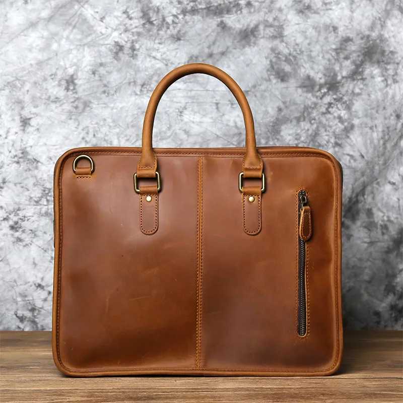 NZPJ Herren Aktentasche Leder Handtasche Retro Top Layer Rindsleder Laptoptasche Crazy Horse Leder Schulter Messenger Bag Luxustasche – Detail 21