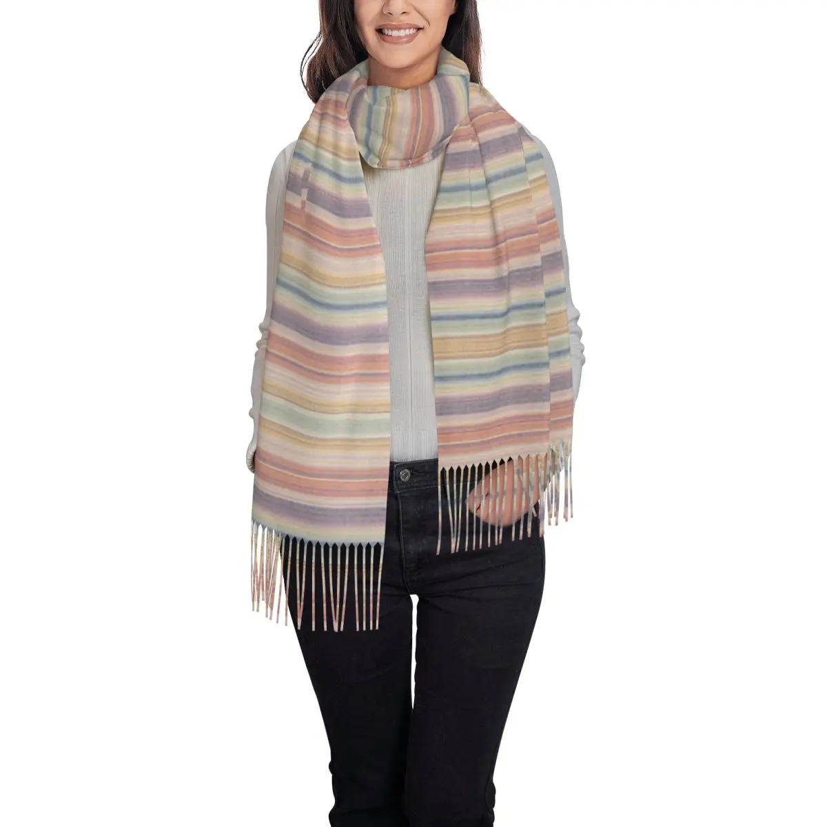 Bufanda con textura de tela de lujo bohemia Retro con estampado personalizado, bufandas cálidas de invierno para hombres y mujeres, chales con rayas geométricas