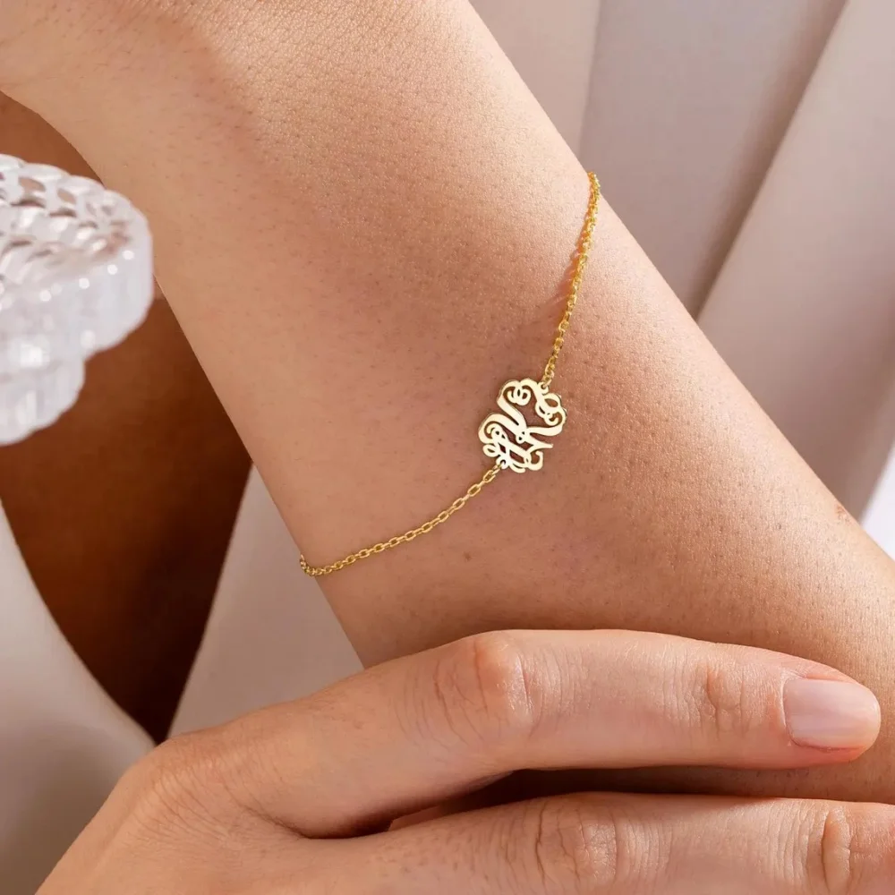 

Tangula Custom Monogram Letter Women Bracelet Personalize Name Initials Stainless Steel Chain Bracelet Fashion Party Accessories