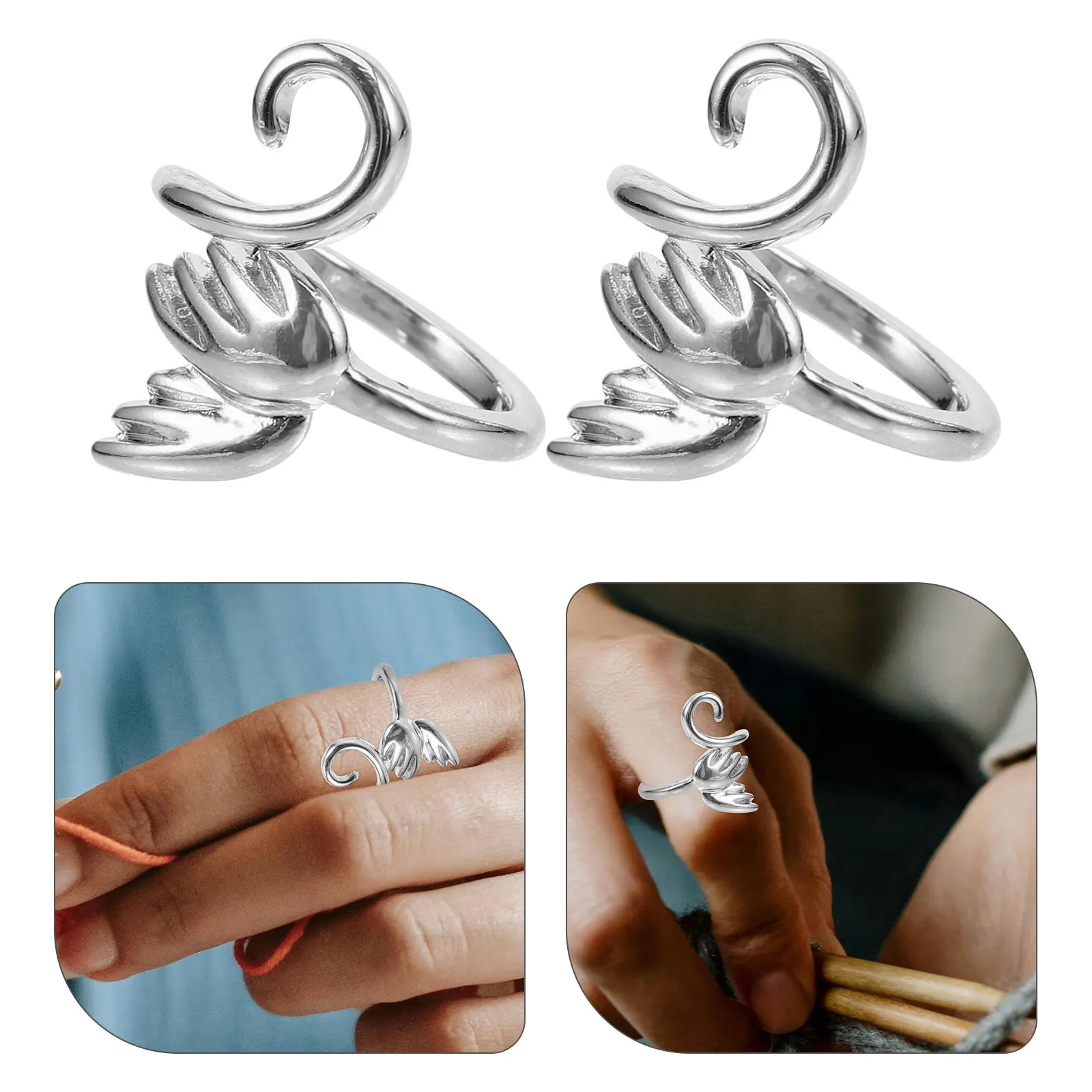 

3Pcs Knitting Ring Crochet Tension Ring Alloy Finger Loop Yarn Guide Crochet Loop Rings Adjustable Braided Rings