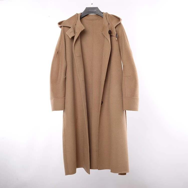 

New Fashion Ladies Plus Size Hooded Luxury Coat Wool Long Autumn Women's Wool Trench Coats