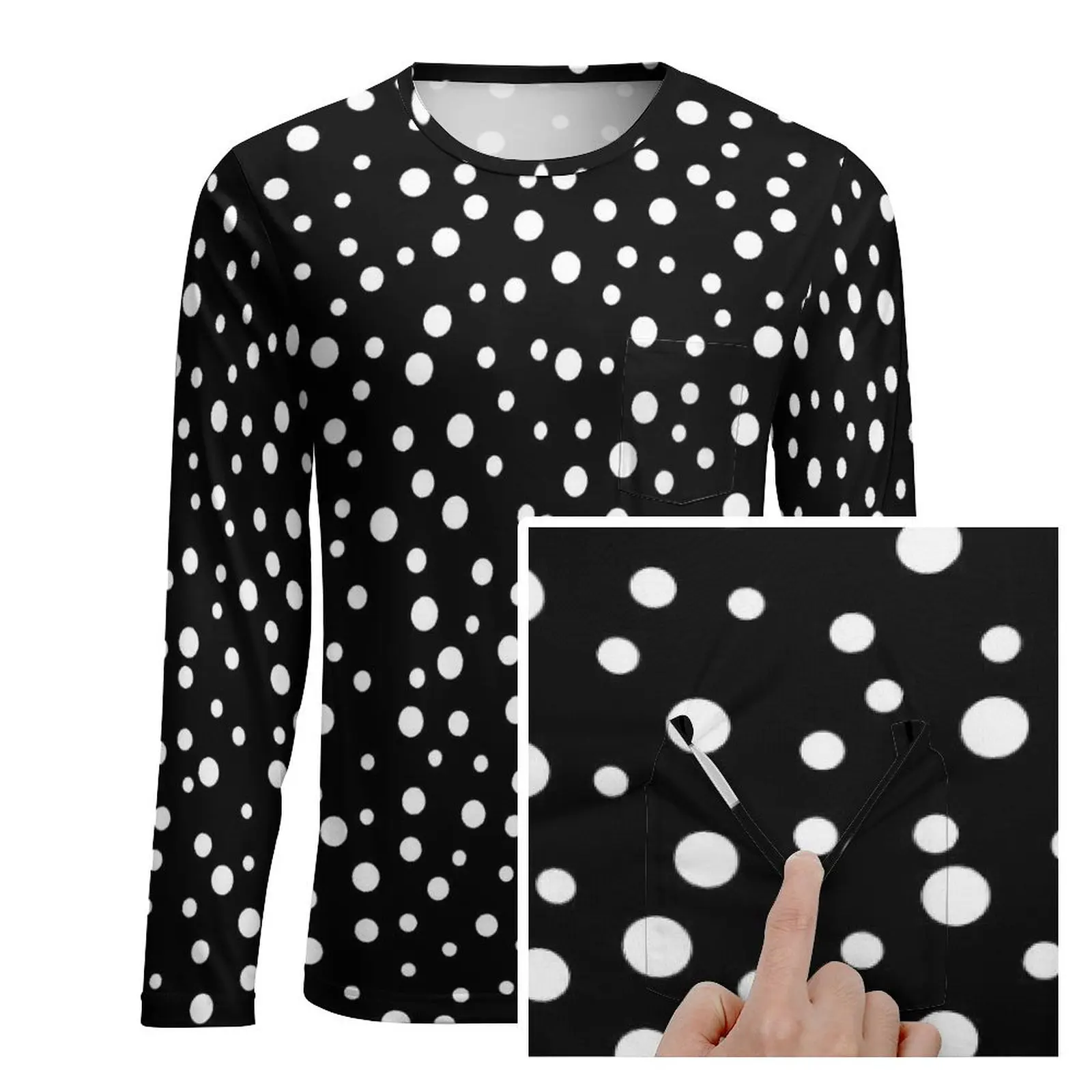 Retro Polka Dots T เสื้อฤดูใบไม้ผลิสีดําและสีขาว Essential เสื้อยืดผู้ชาย Hippie รูปแบบ TShirt PLUS ขนาด