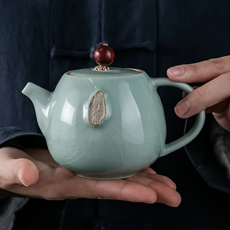 Tetera Zen Individual de Cerámica - Variaciones de Esmalte Craquelado Cocido en Horno Chino, Recipiente para Té de Hojas Sueltas con Diseño de Ala de Cigada, para Ceremonia del Té Zen y Uso Diario, Auténtica Tetera Asiática