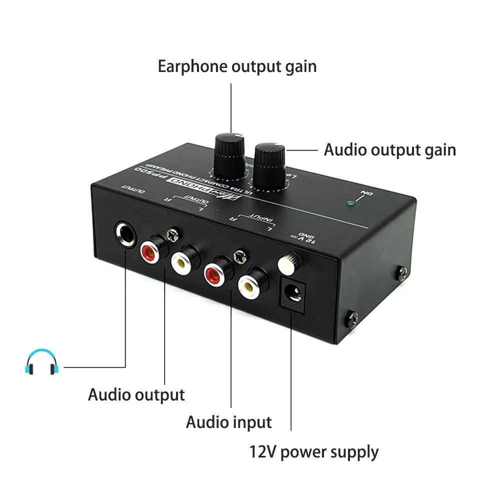 Preamplifier Phono Preamp Ultra-Compact Audio Amplifier With Level Volume Control 2xRCA Input 2xRCA 1/4\