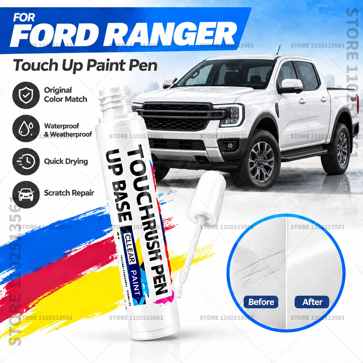 For 1983-2025 Ford Ranger Blue Car Scratch Remover Paint Pen Touch Up Marker for Auto Body Repair Door Bumper Fender Accessories