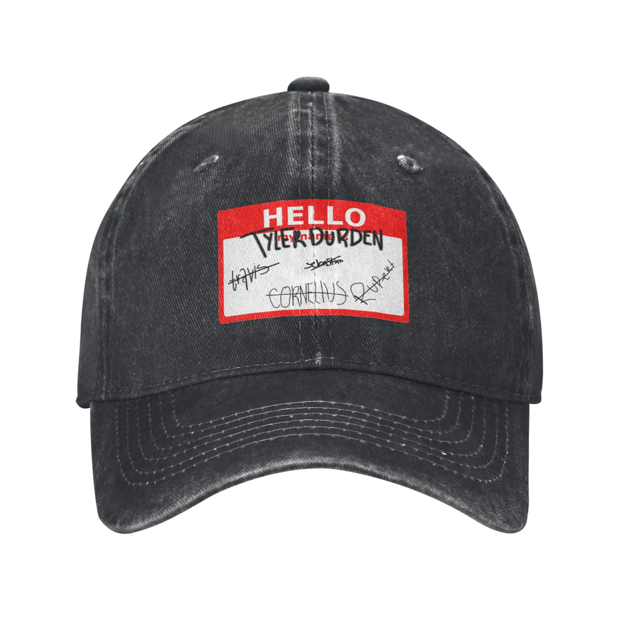 Hello my name is Tyler Durden Personalized Retro Cowboy Washed Baseball Caps Mens Denim Activities Hat Woman Hiking Trucker Cap