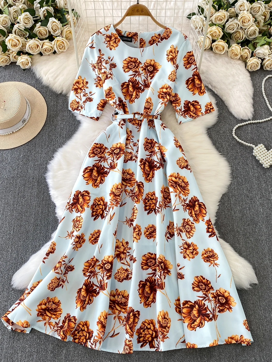 Ele Stampa floreale ort Sve Dr Gonna lunga dimagrante con cintura vintage a vita alta autunno inverno da donna Sle Abbigliamento casual