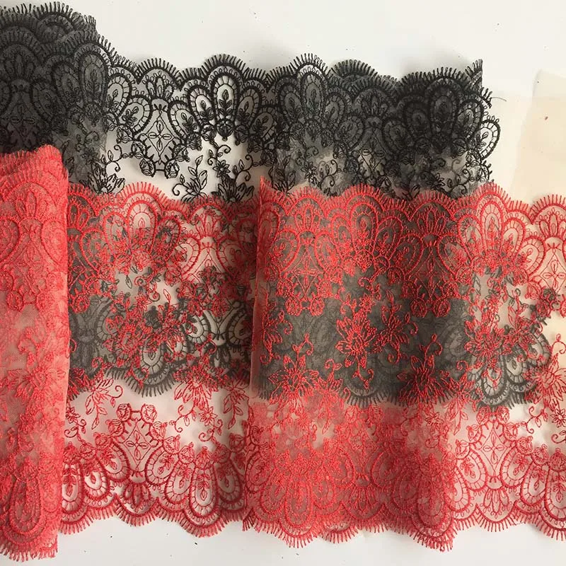 20/26Yds bilaterale maglia Tulle rosso nero fiore tessuto di pizzo per fai da te frangia Trim partito matrimonio donne vestono forniture per cucire