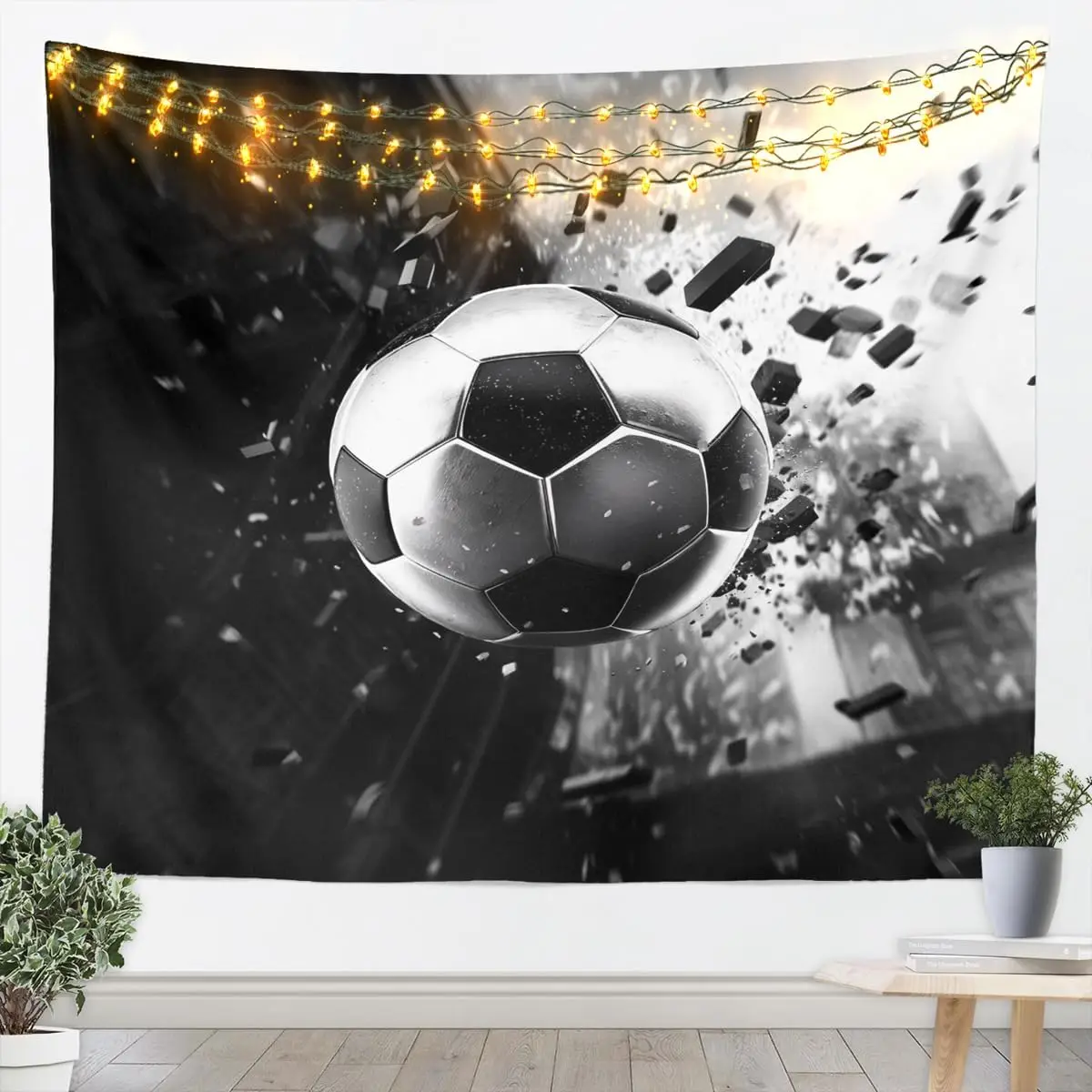 

3D футбольный гобелен, маленькая футбольная спортивная тема, настенное одеяло, черный, серебристый, настенное искусство для украшения гостиной, спальни