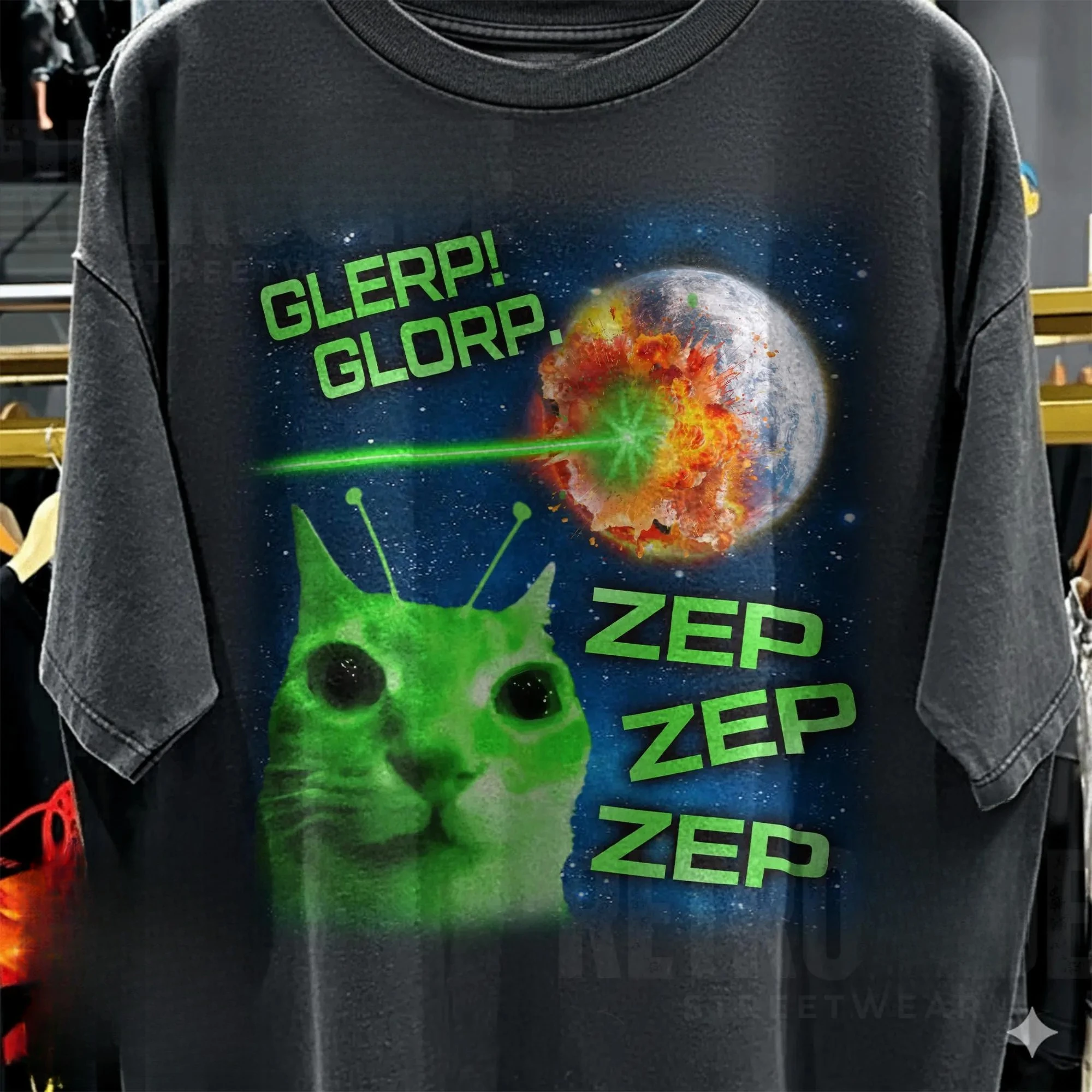 Glerp Glorp Funny Alien Cat Meme Tee Shirt Gift for Woman and Man,Brainrot T-shirt,Weird Shirts,Memes Tshirt,Silly Cats Tee