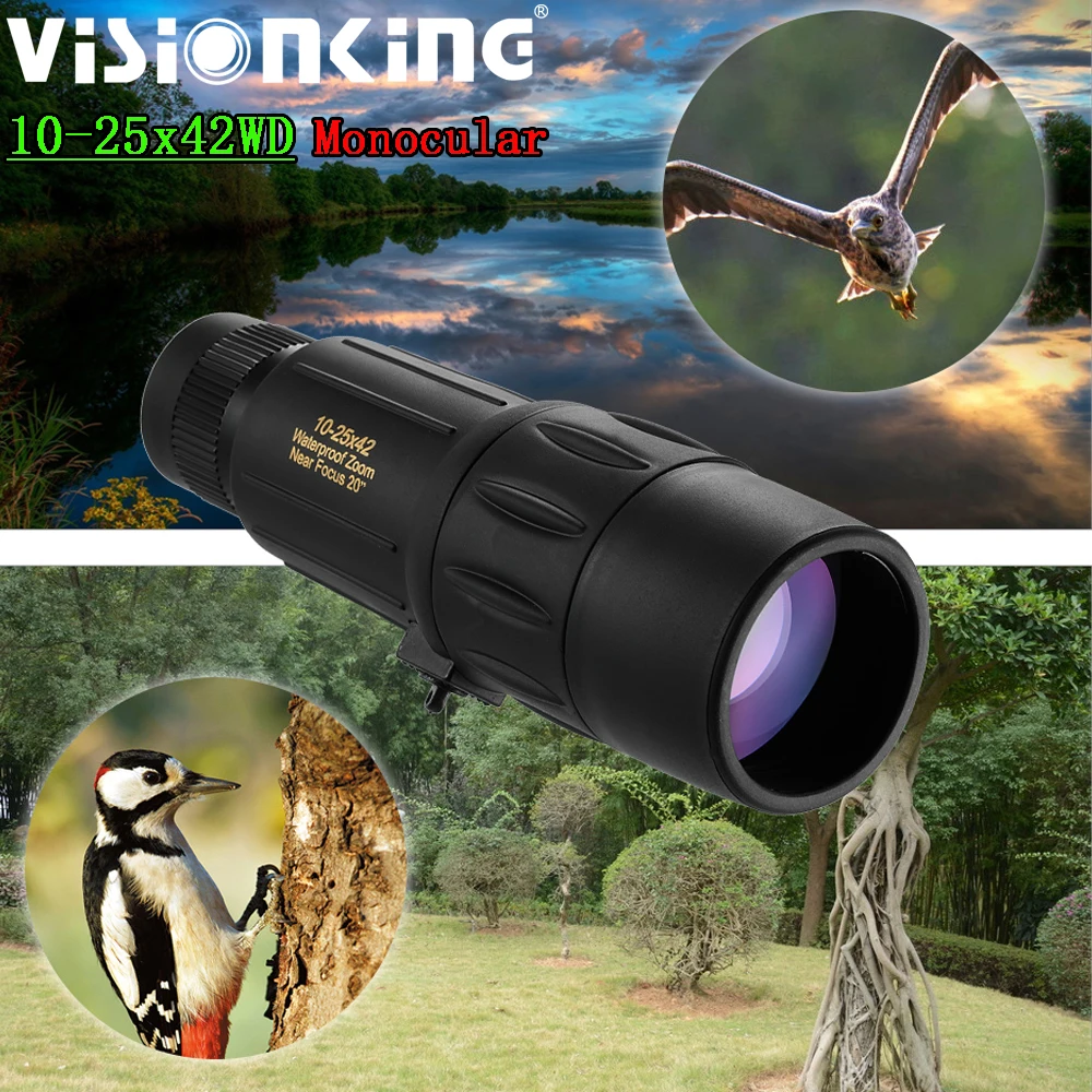 Visionking Compact 10-25x42 Zoom Monocular BaK4 MC Long Range Outdoor Hunting Tourism Birdwatching Concert Lightweight Telescope