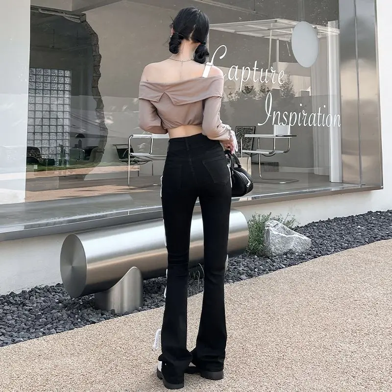 Black Straight Jeans Women's Rope High Waist Wide Leg Pants Ankle-Tied Harajuku Baggy Jeans Streetwear Women Skinny Pants