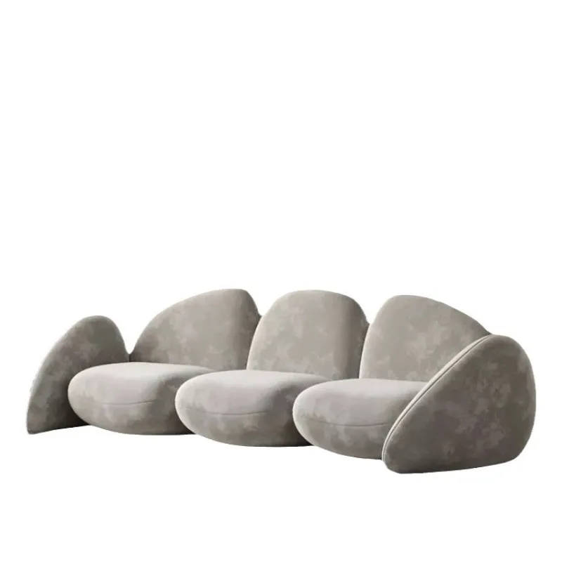 

French retro small apartment living room fabric three-person stone sofa designer creative special-shaped beauty salon