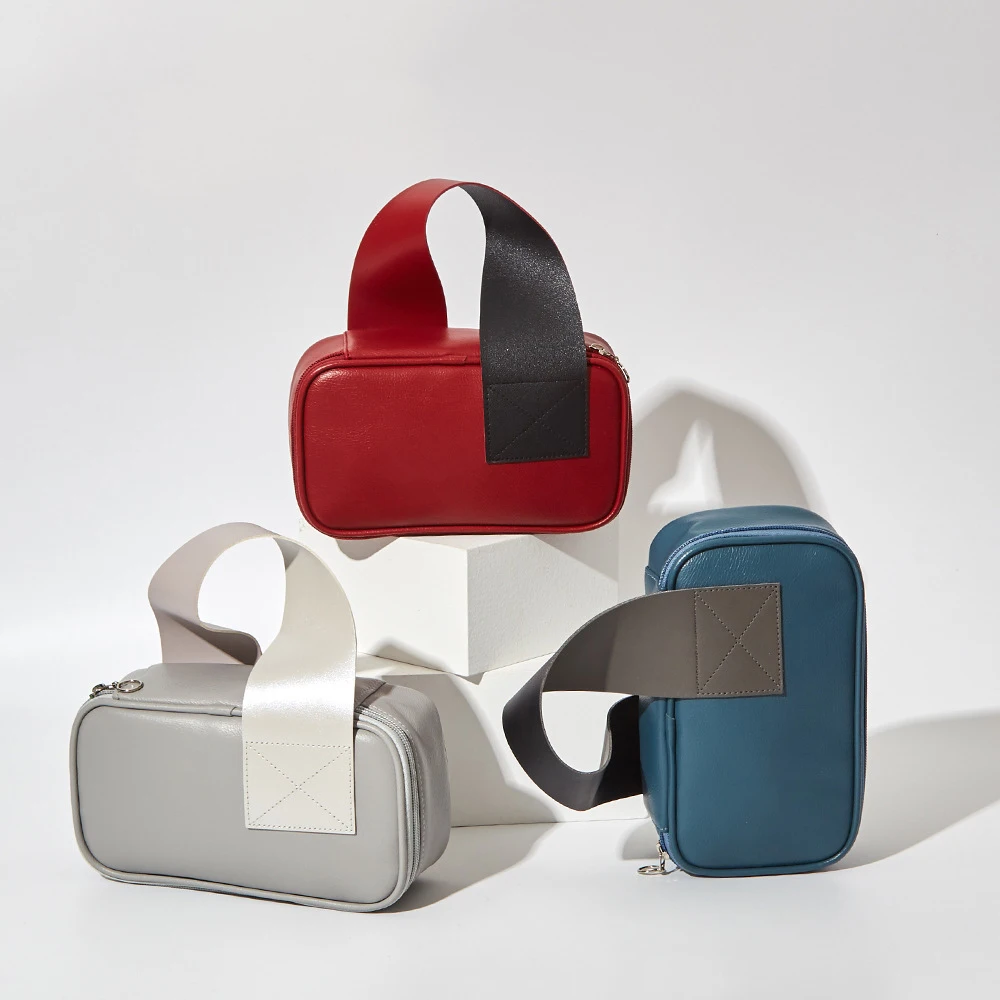 Personalized Handheld Cosmetics Storage Bag Travel Toiletries Sorting Bags Casual Solid Color PU Zipper Makeup Handbags