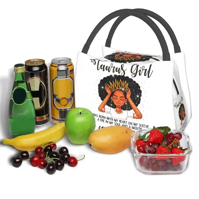 African Women Black Girl Insulated Lunch Tote Bag Portable Cooler Thermal Bento Box For School Work Picnic Food Tote Bags