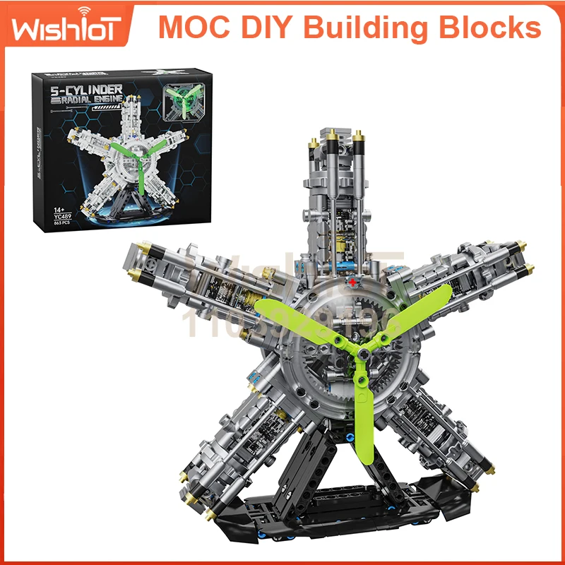 MOC Technische Radiale Motor 863PCS Bouwstenen Gemotoriseerde S-Cilinder Vliegtuigen Model met LED Licht STEM Speelgoed voor kinderen Volwassenen