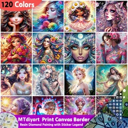 Portrait Fairy Girls Diamond Painting 120 Colors With Sticker Legend Print Canvas Border DIY Flower Needlework Wall Home Decor