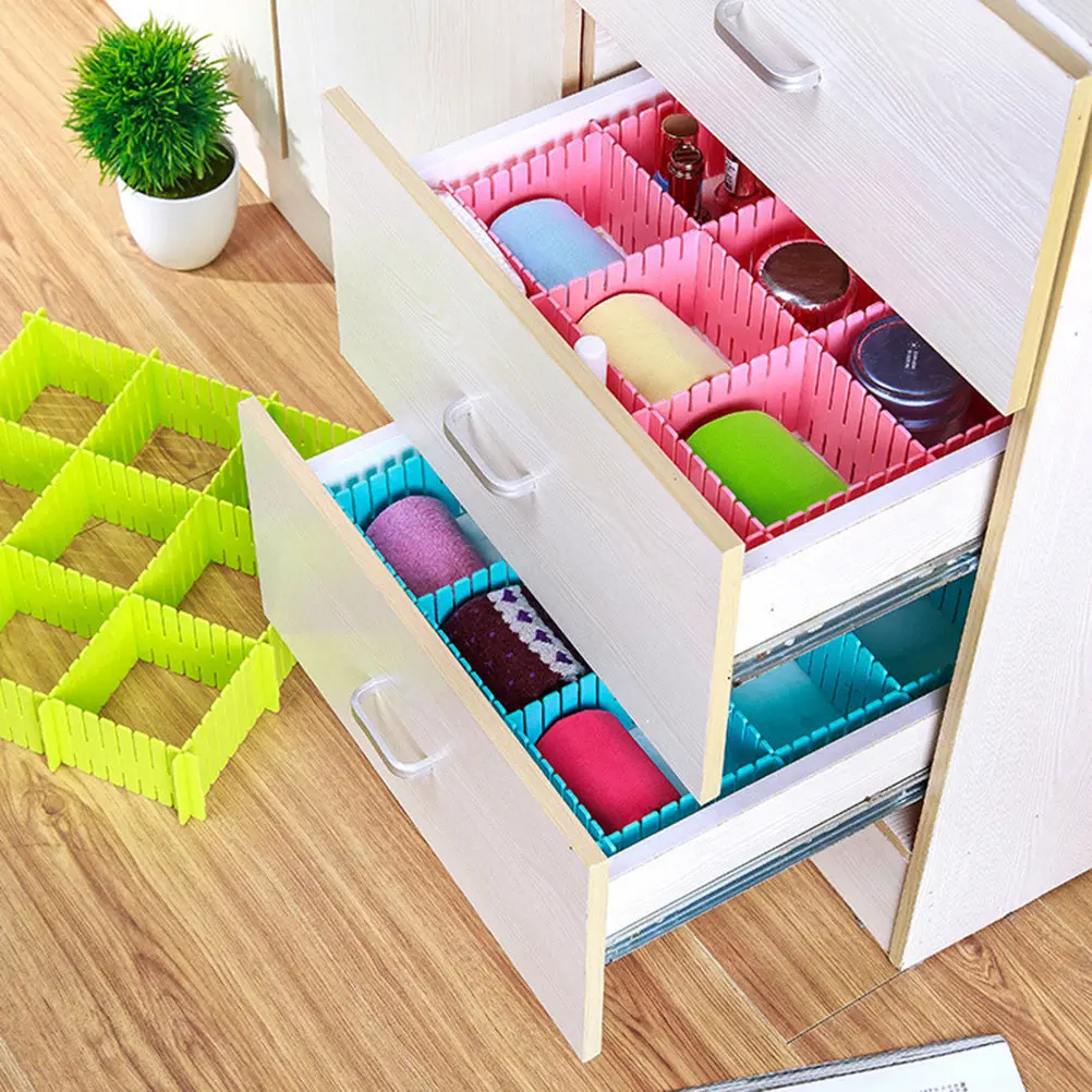 4Pcs Drawer Storage Organizer Plastic Flexible Adjustable DIY Dividers Spacers for Hosiery Scarves Underwear Belts Makeup Home
