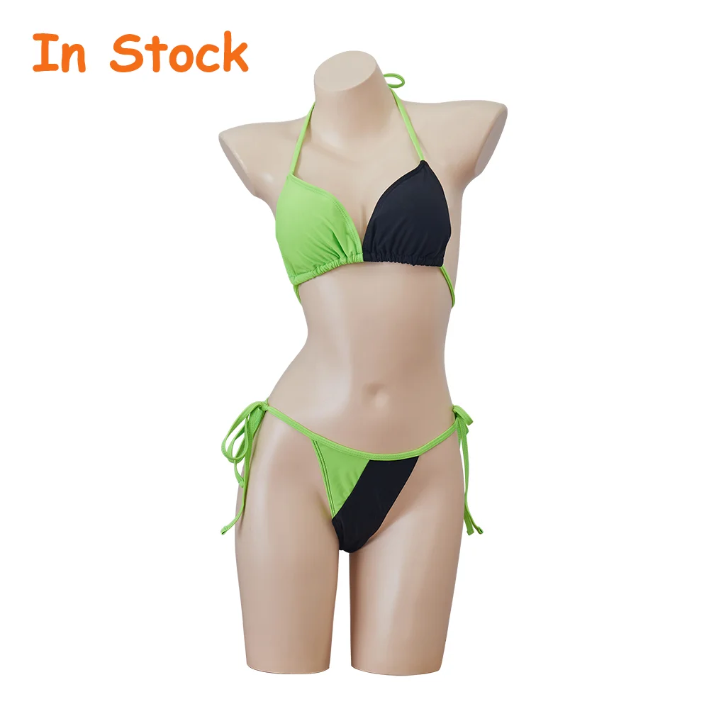 In Stock Kim Cosplay Shego Cosplay Women Sexy Green Bikini Suit Beach Suit Pool Party Costume Women Halloween Costume