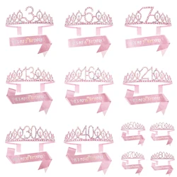 It's My 3 6 7 8 9 10 Birthday Sash and Rhinestone Tiara Crown Pink for Children Girls Women Birthday Party Decorations Supplies