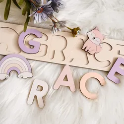 Personalized Wood Board Puzzle Custom Algebraic Wooden Name Board Puzzle Toys for Baby Girls Boys Educational Puzzle Gifts