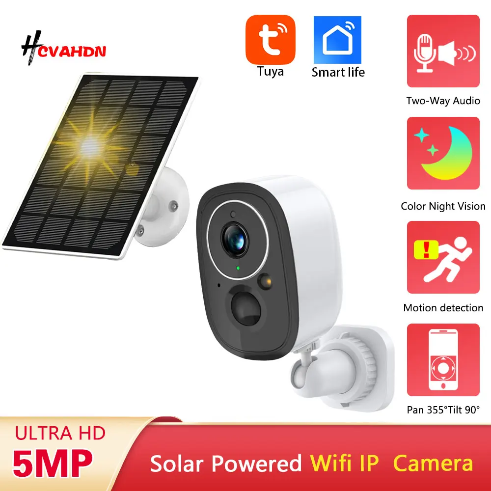 

5MP Smart Life Solar WIFI CCTV Surveillance Camera Color Night Vision Wireless Security Camera Built-in Rechargeable Battery