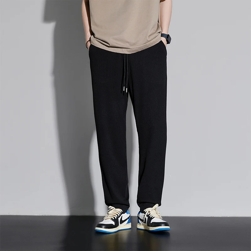 

Spring Autumn Wide Leg Casual Elastic Waist Drawstring Pant Athletic Men Solid Male New Loose Fashion Sweatpant Straight Trouser