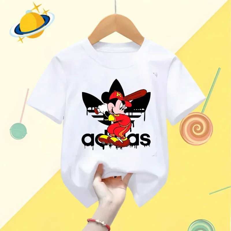 Disney Mickey Minnie Mouse Kids T-shirt Boys Girls Street Wear sports short sleeved casual shirt Baby clothing Kawaii