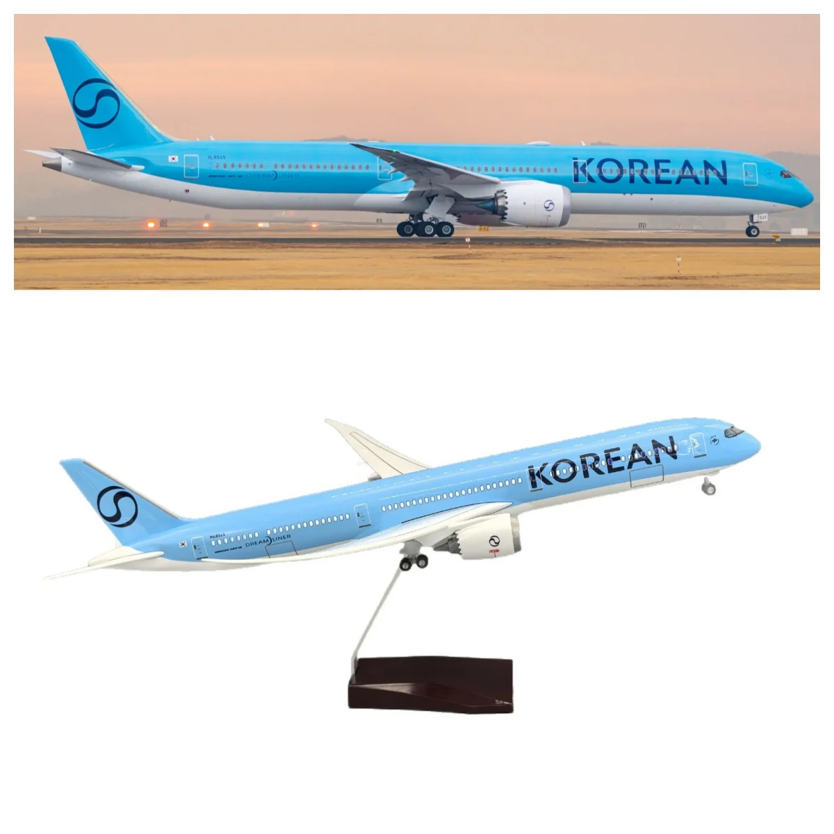 

43cm Model Airplanes Korean Air 787-10 Scale Aircraft Resin Replica Plane Model W Wheels & Led Light Collected Gift By Aviation