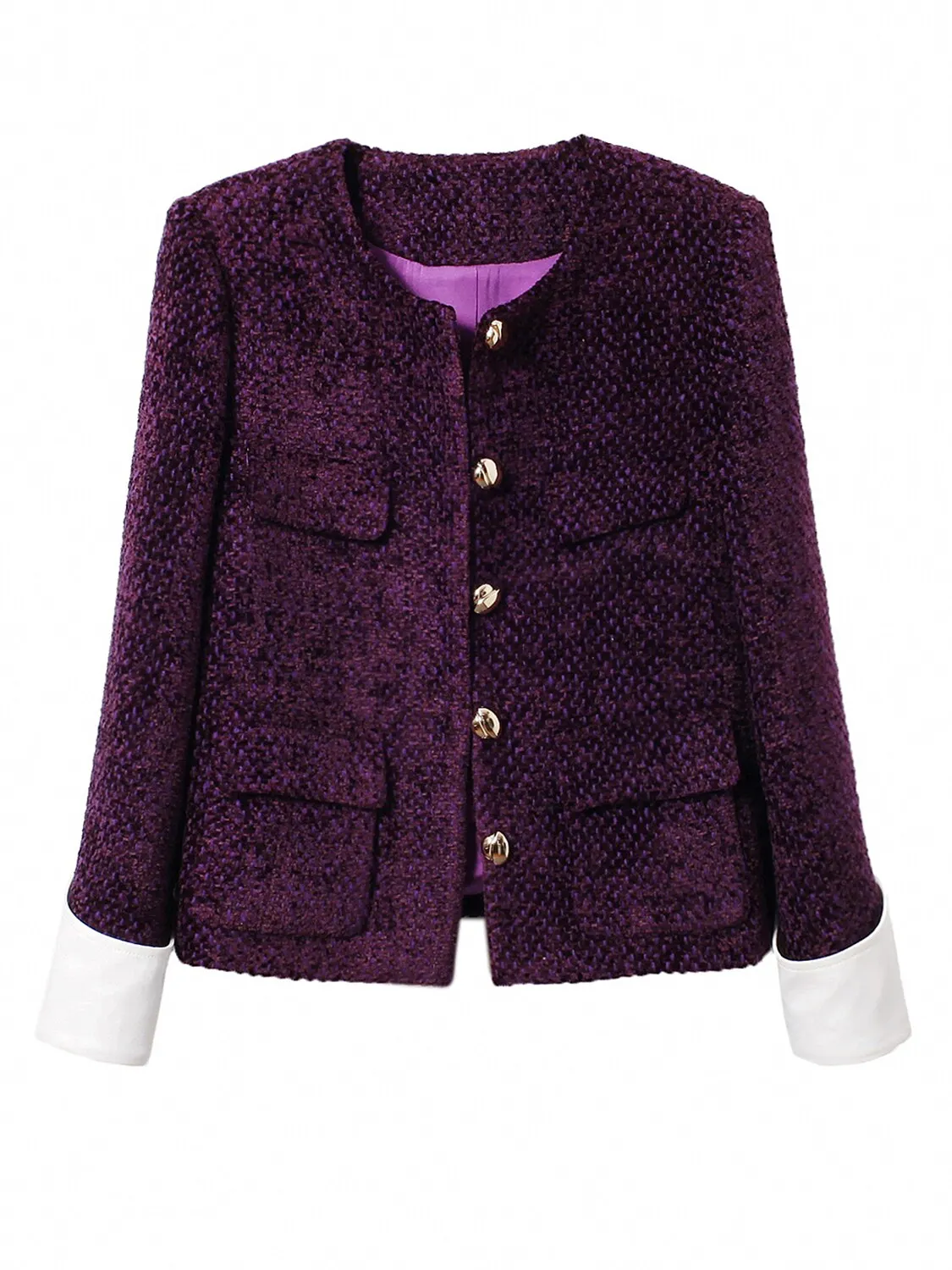 New Retro purple round neck comfortable slimming commuting jacket top Can customize size