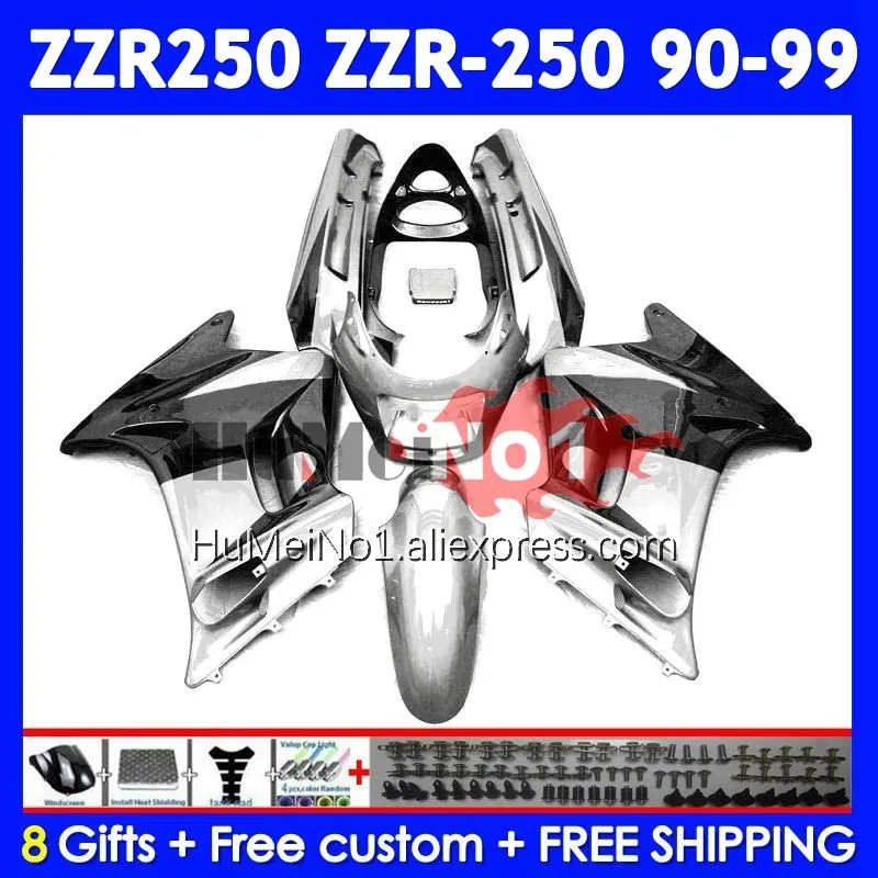 Bodys For KAWASAKI NINJA ZZR 250 ZZR-250 241No.85 Silver blk ZZR250 1990 1991 1992 1993 1994 1995 1996 1997 1998 1999 Fairing