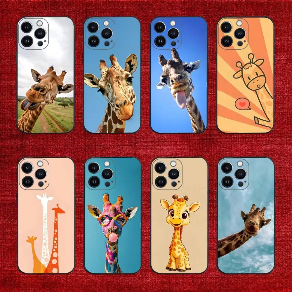 

Чехол для телефона с милыми животными Giraffes для iPhone 16e,16,15,14,13,12,11,Pro,X,XS,Max,XR,Plus,Mini Soft Black Cover