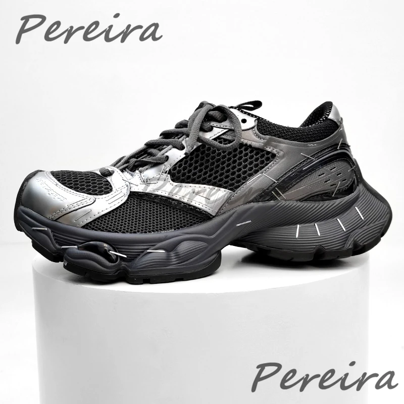 

Trendy Thick Sole Men Sneakers Fashion Mesh Mixed Color Lace Up Sports Shoes Summer New Outdoor Breathable Couple Casual Shoes