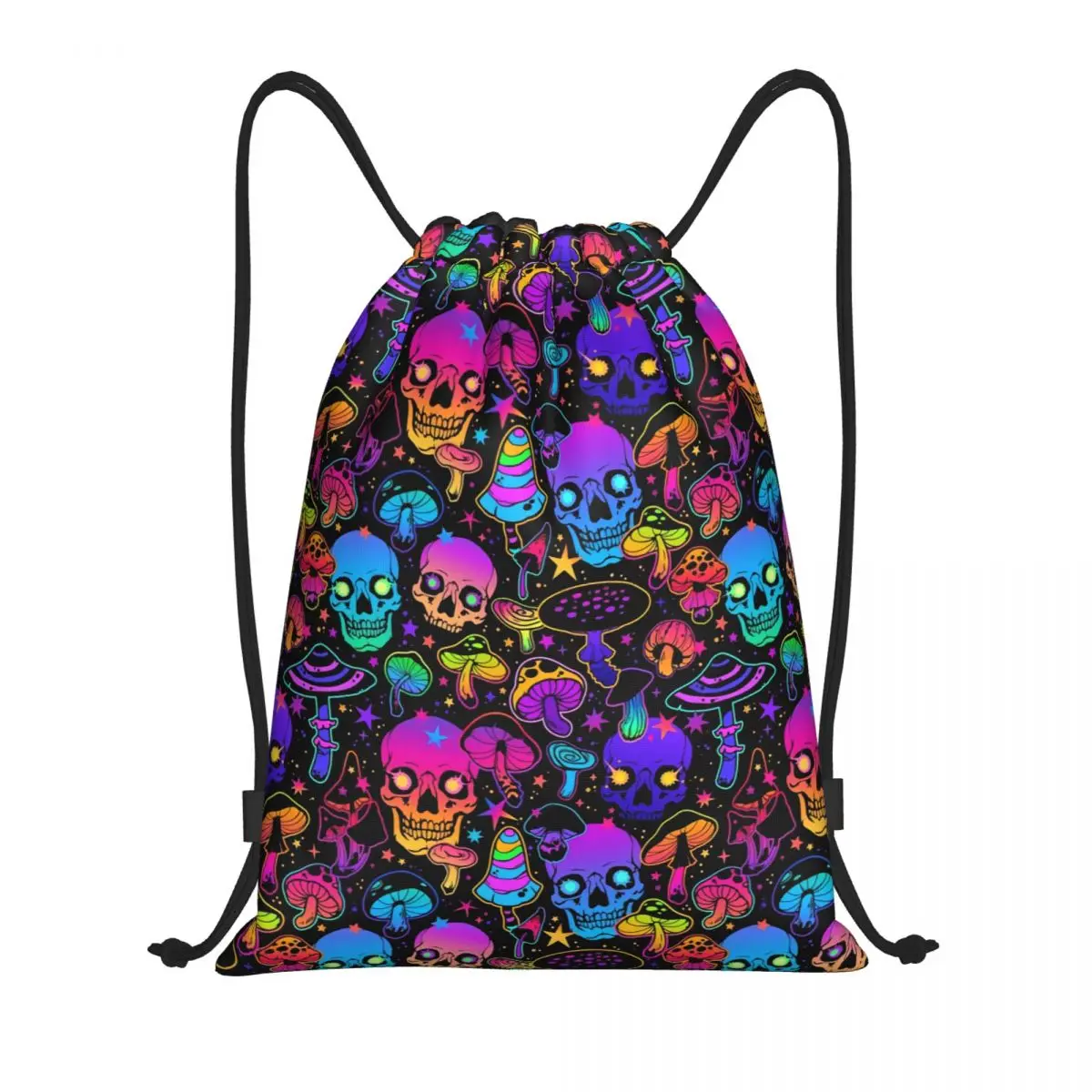 Custom Colorful Pumpkin Bats Star Moon Gothic Magic Mysterious Drawstring Backpack Sport Gym Sackpack Portable Shopping Bag Sack