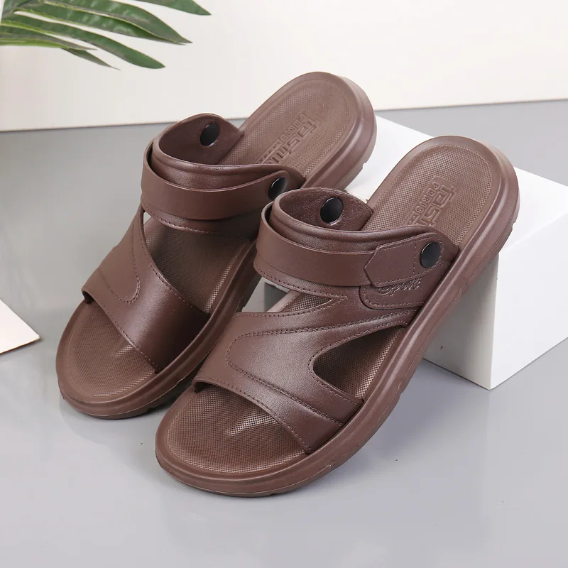 

Plus Size Summer Men's Leather Sandals Black Flat Dual-purpose Slippers Outdoor Beach Leisure Sandal Shoes for Men Sandalias New