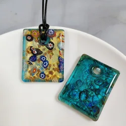 1PCS Red Blue Square Glass Crystal Flower Pendant Necklace For Women Floral Swirl Lampwork Cheap Item With Jewelry