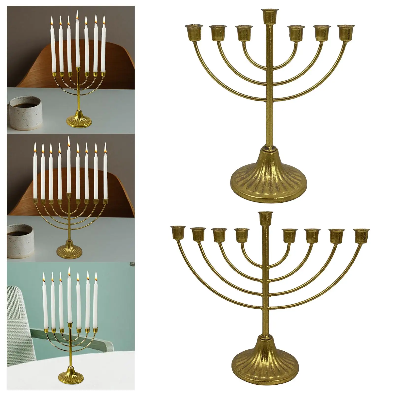 

Table Jewish Candlestick Holder Wide Sturdy Base Hanukkah Decoration Menorah for Shelf Cabinet Fireplace Living Room Desk