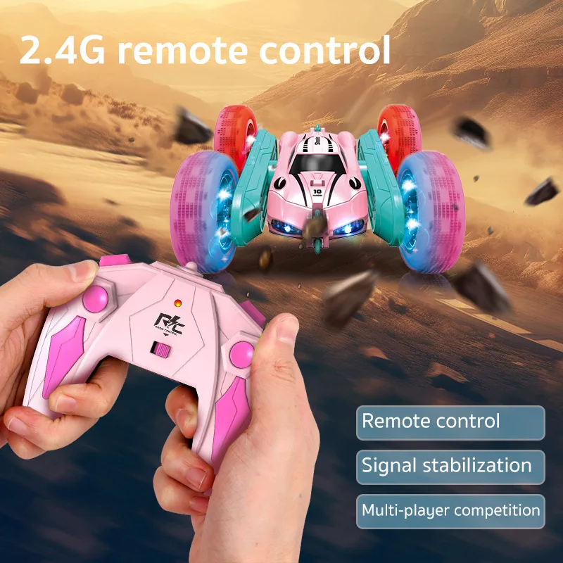 Telecomando Car - Girl Pink Remote Control Car -2.4G Double sided rotazione a 360 °-giocattolo per auto con luci-regalo di compleanno per ragazza