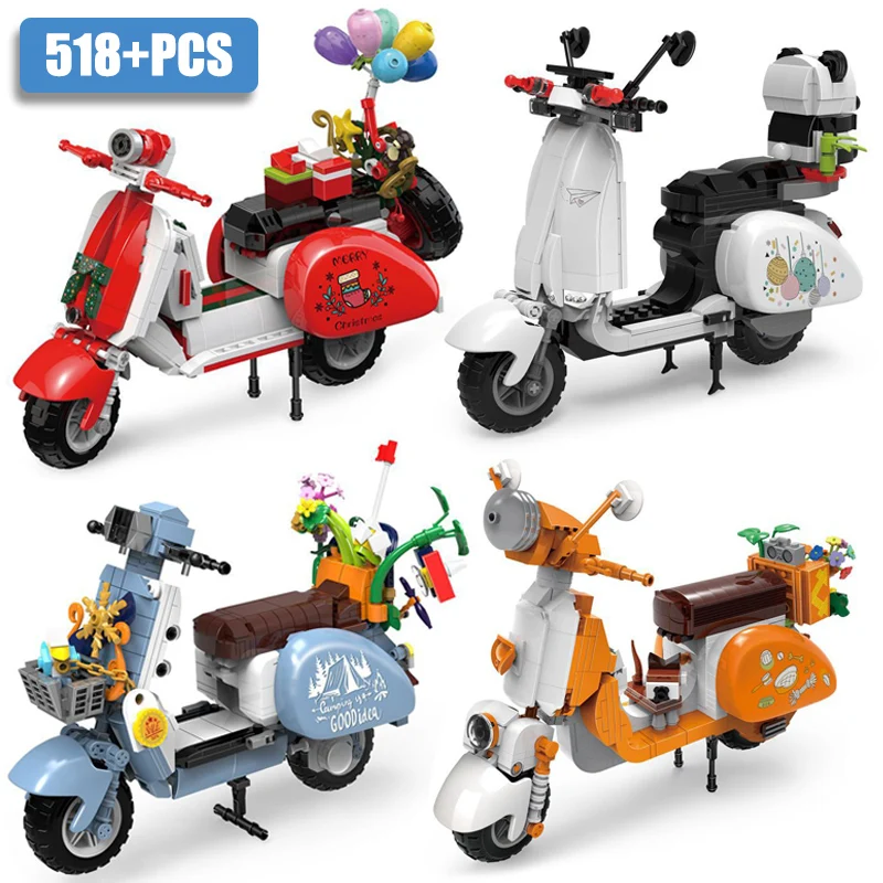 

MOC Creative Roman Holiday Vespa Famous Motorcycle Building Blocks City Technical Mini Racing Car Bricks Toys For Girls Gifts