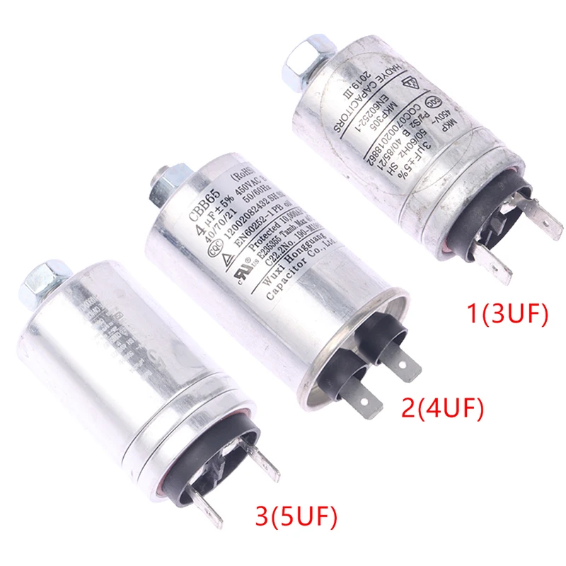 1Pcs MKP 3UF 4UF 5UF 450VAC Dish Washer Part Aluminum Housing Double Insert Capacitor For Air Compressor Water Pump Motor