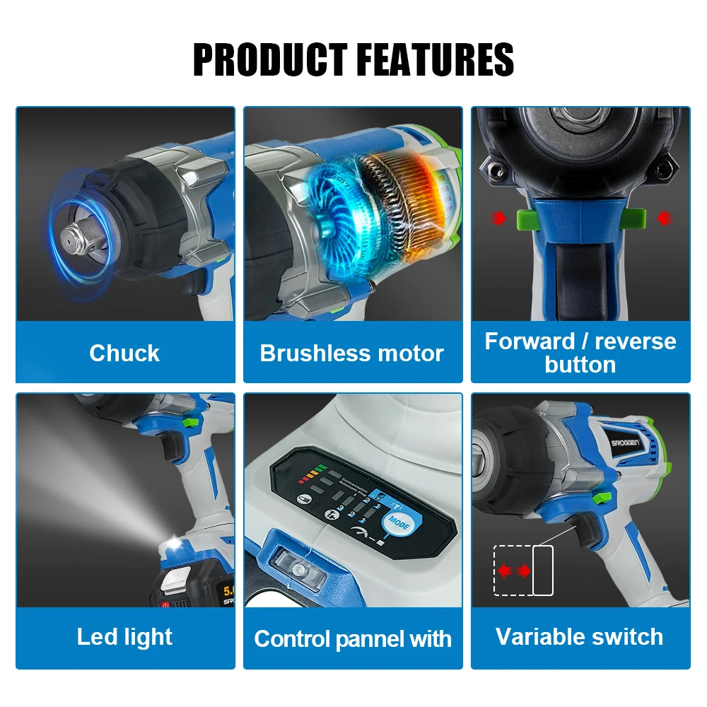 Imagem -04 - Roggen Brushless Chave Elétrica Impacto sem Fio Handheld Ferramenta Elétrica para Makita 18v Bateria 4100nm 4