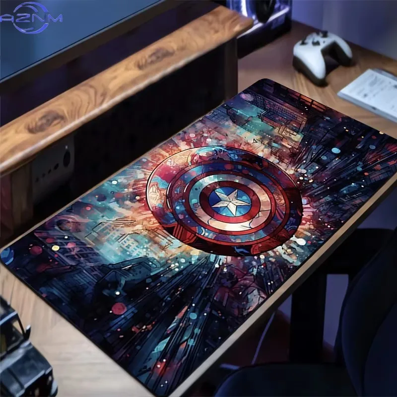 Captain America Large Gaming Mouse Pad, Superhero HD Print Non-Slip Rubber Desk Mat for PC Laptop Gamer Home Table